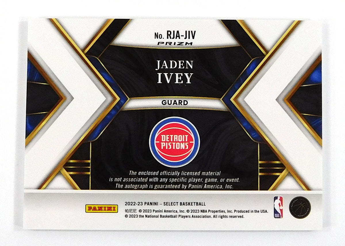 2022-23 Panini Select Jaden Ivey RC Jersey Auto Disco Cracked Ice Prizm Parallel Pic2