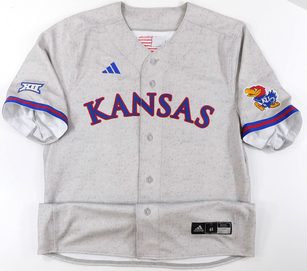 Kansas Jayhawks Blank XII Game Issued Grey Adidas Baseball Jersey - Size 44