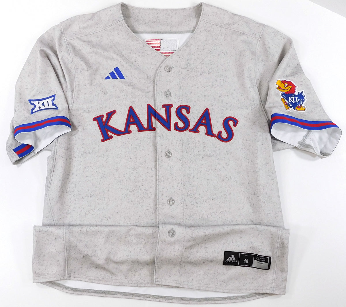 Kansas Jayhawks Blank XII Game Issued Grey Adidas Baseball Jersey - Size 46