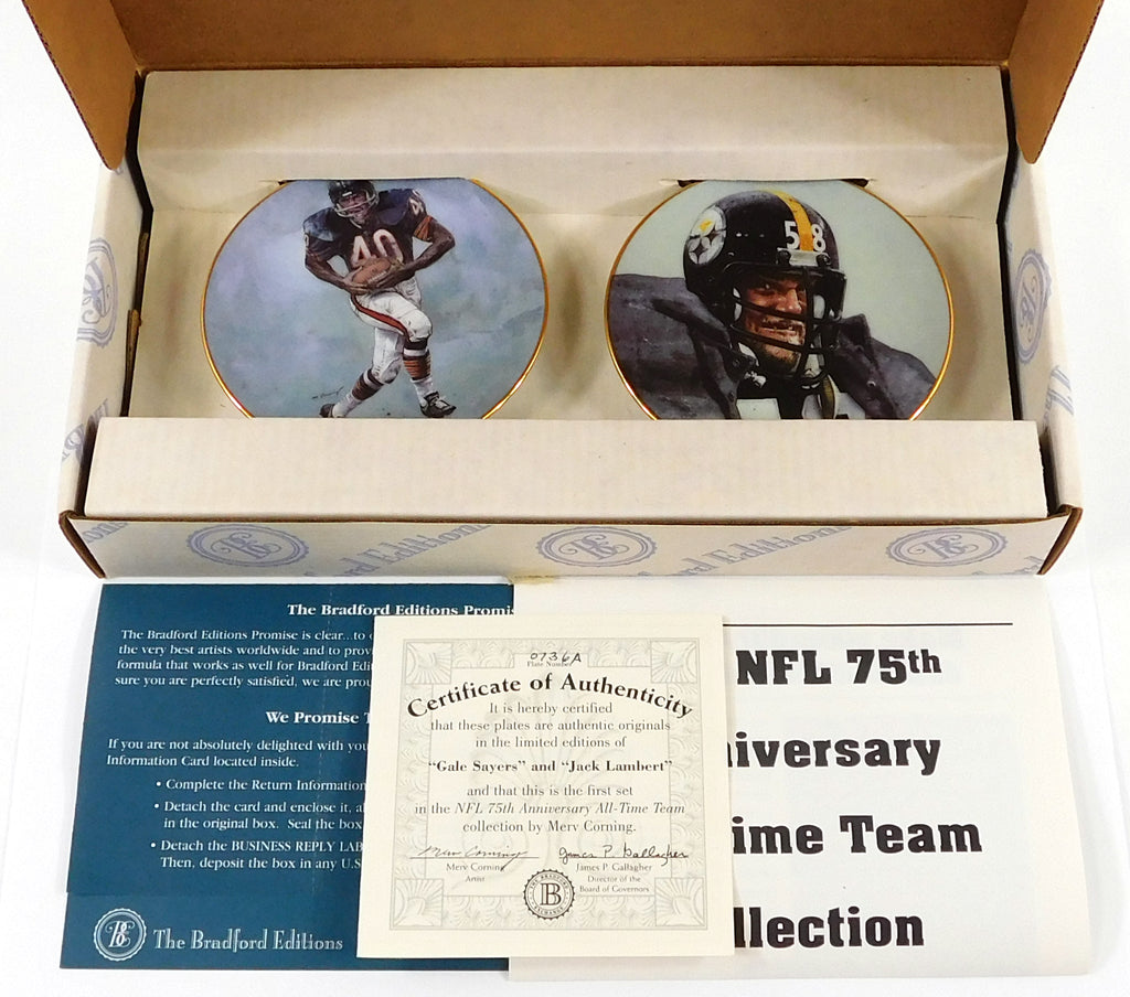 Gale Sayers & Jack Lambert 75th Anniversary Plate Set #1 Bradford Exchange COA Pic2