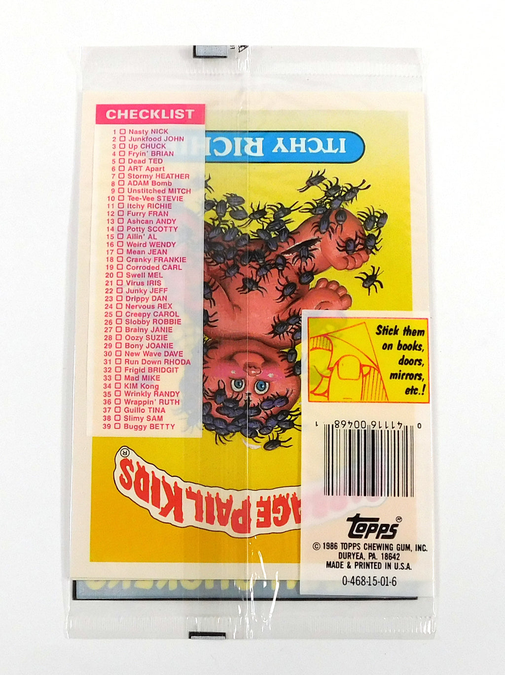 1986 Garbage Pail Kids Series 1 Giant Stickers Cello Pack (3 Stickers) Mad Mike Pic2
