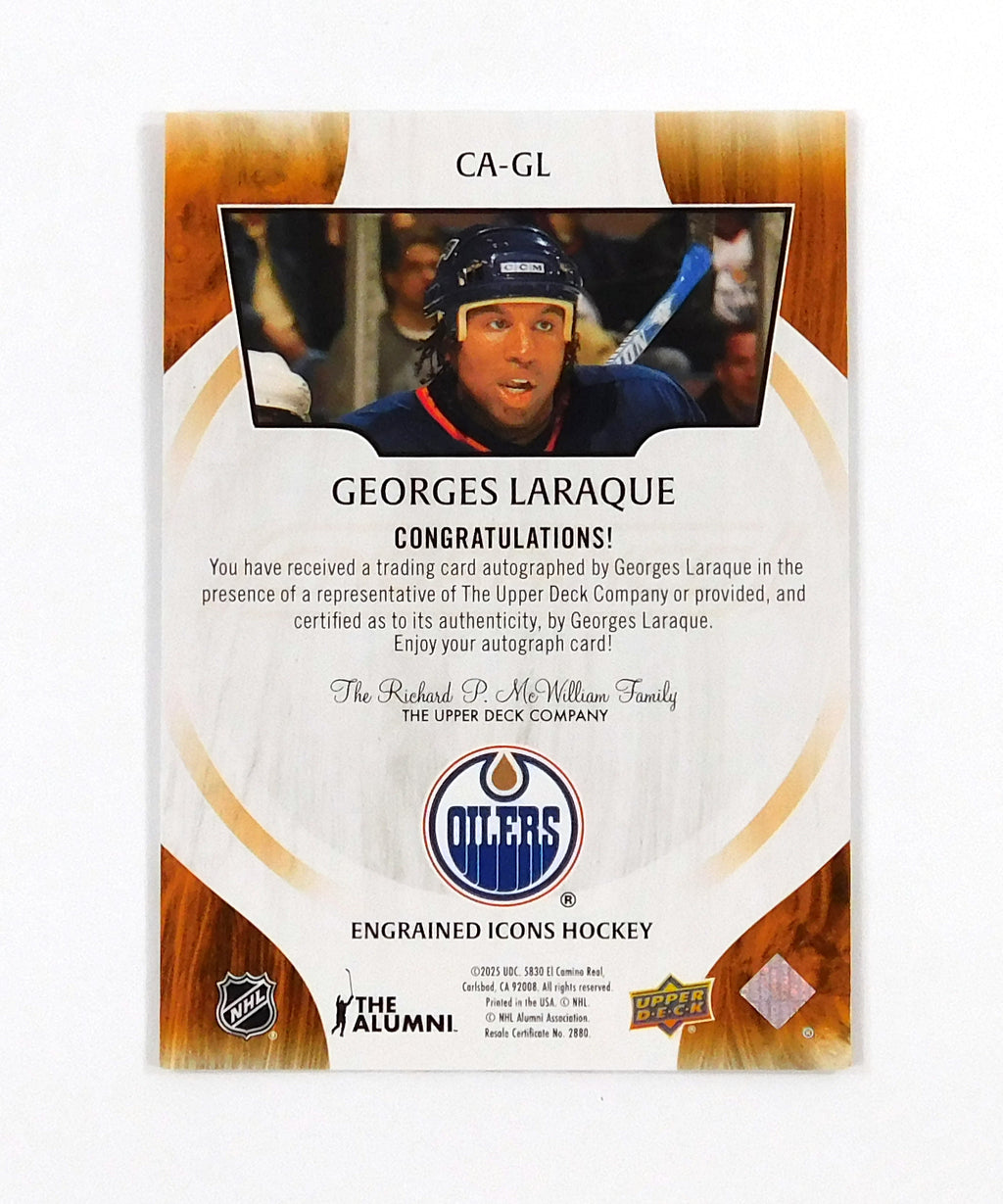 2024-25 Upper Deck Engrained Icons Autographs Georges Laraque #CAGL Oilers Auto Pic2