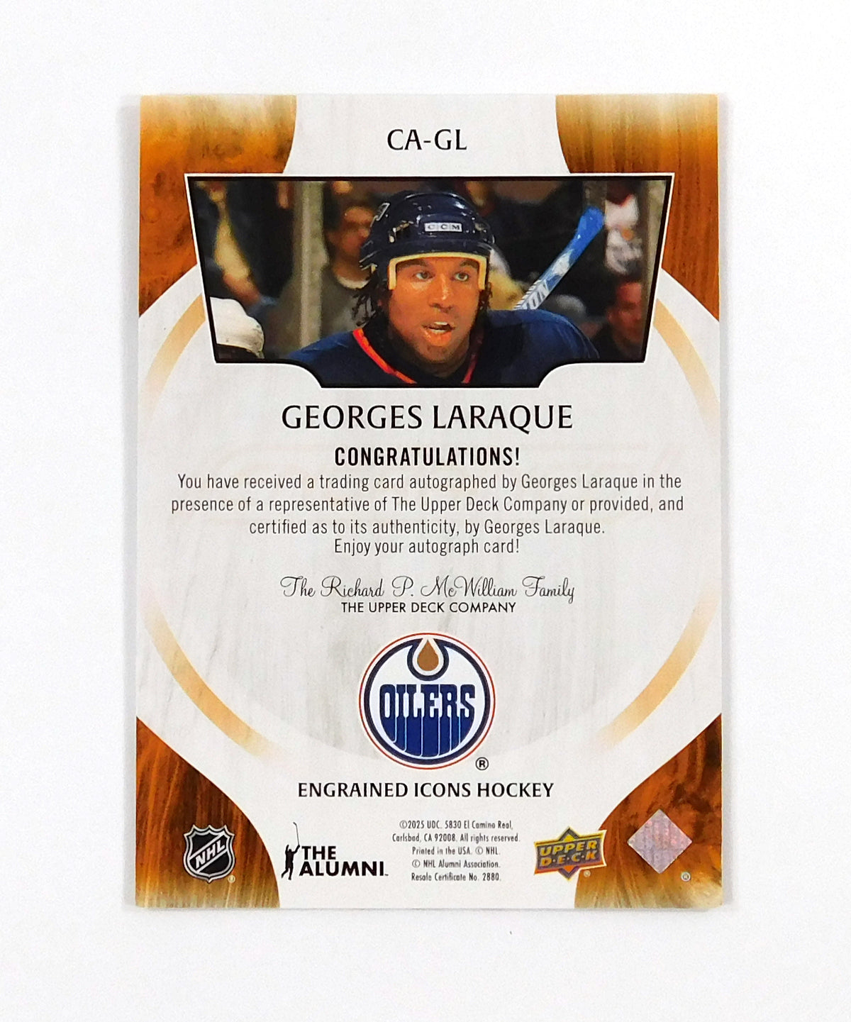 2024-25 Upper Deck Engrained Icons Autographs Georges Laraque #CAGL Oilers Auto Pic2