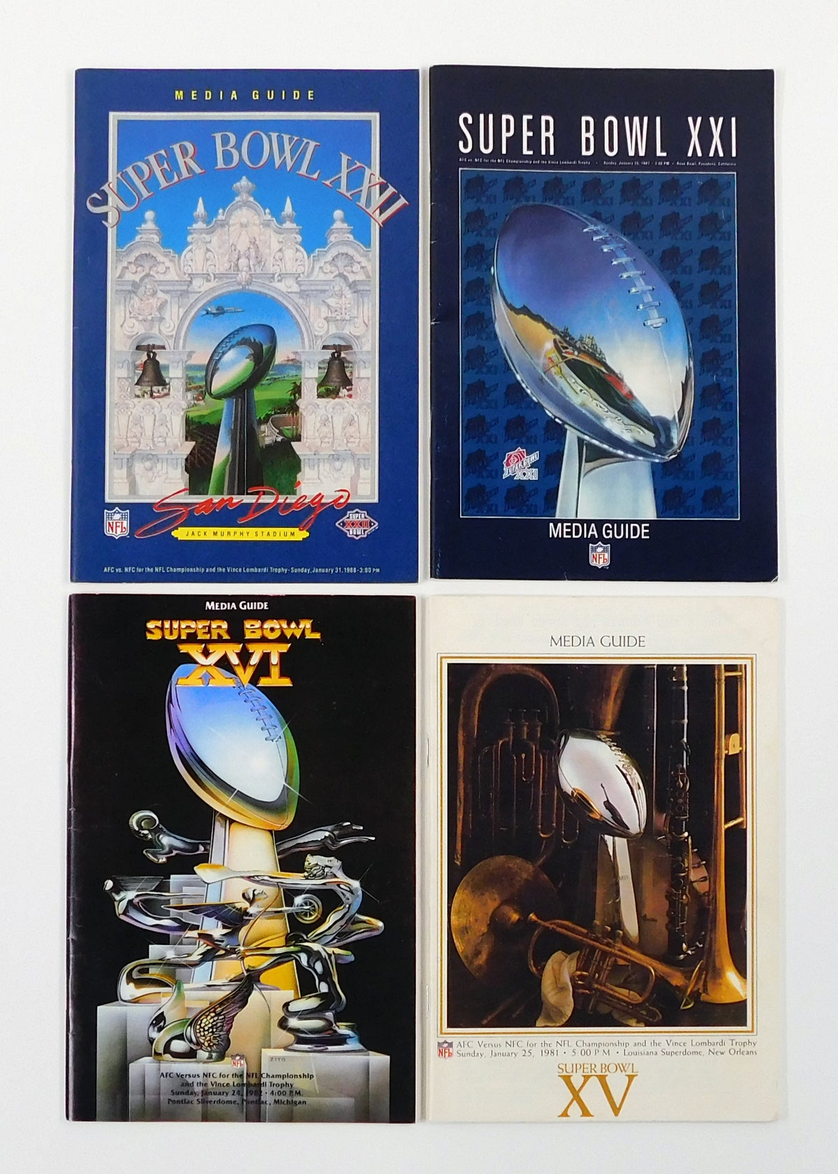 Lot of (4) Different Super Bowl Media Guides 15 16 21 22