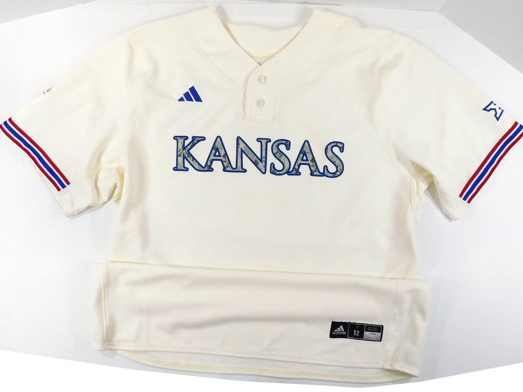 Kansas Jayhawks Blank XII Game Issued Cream Adidas Baseball Jersey - Size 52