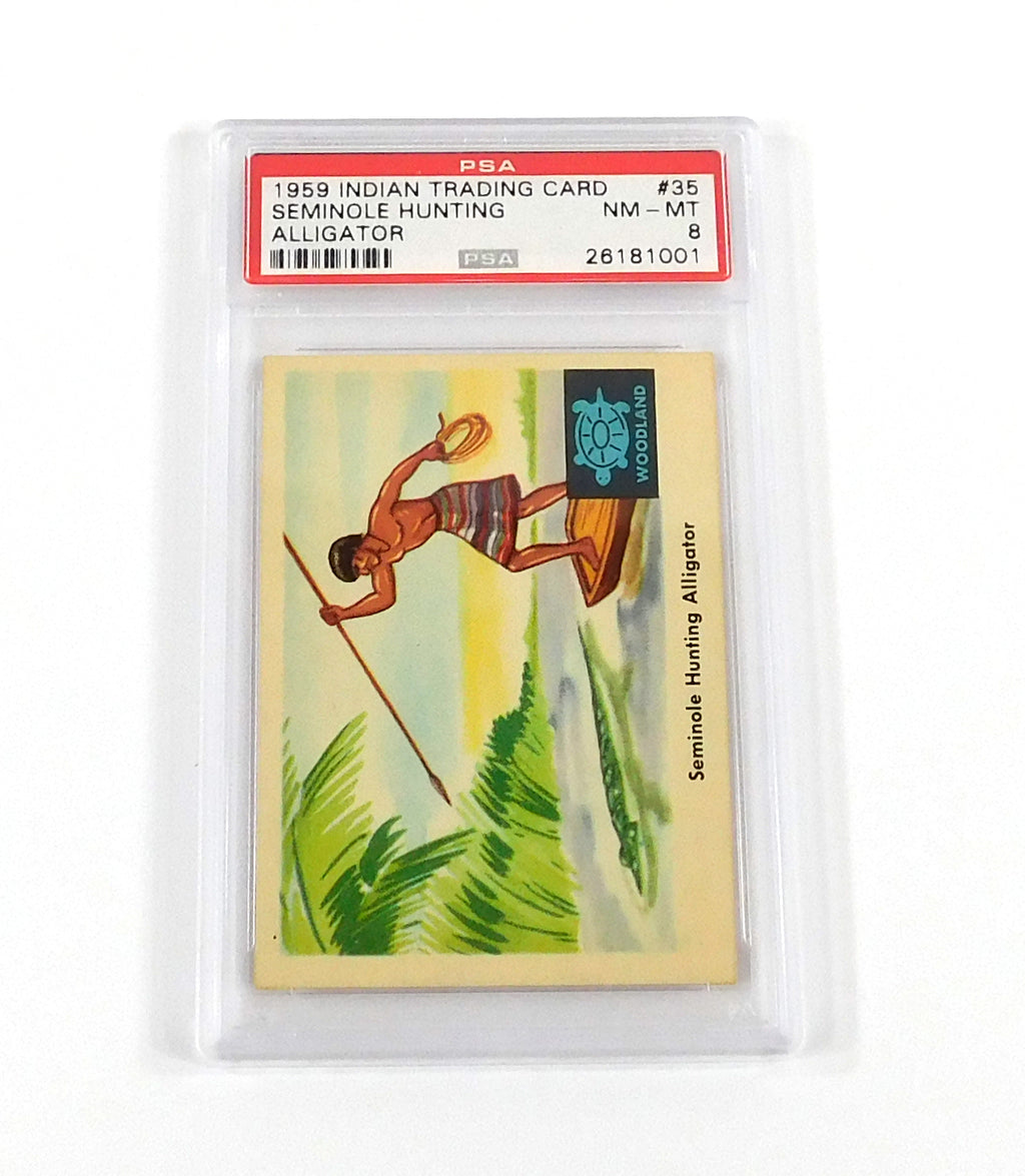 1959 Indian Trading Card Seminole Hunting Alligator #35 PSA 8 DF036594