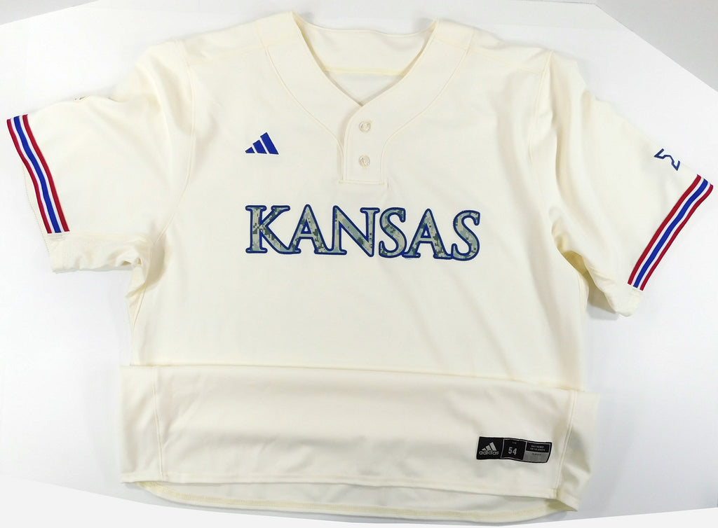 Kansas Jayhawks Blank XII Game Issued Cream Adidas Baseball Jersey - Size 54