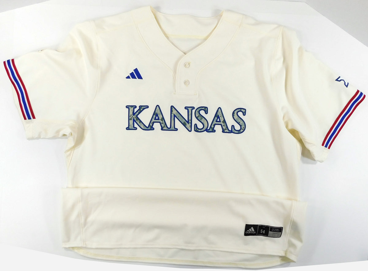 Kansas Jayhawks Blank XII Game Issued Cream Adidas Baseball Jersey - Size 54