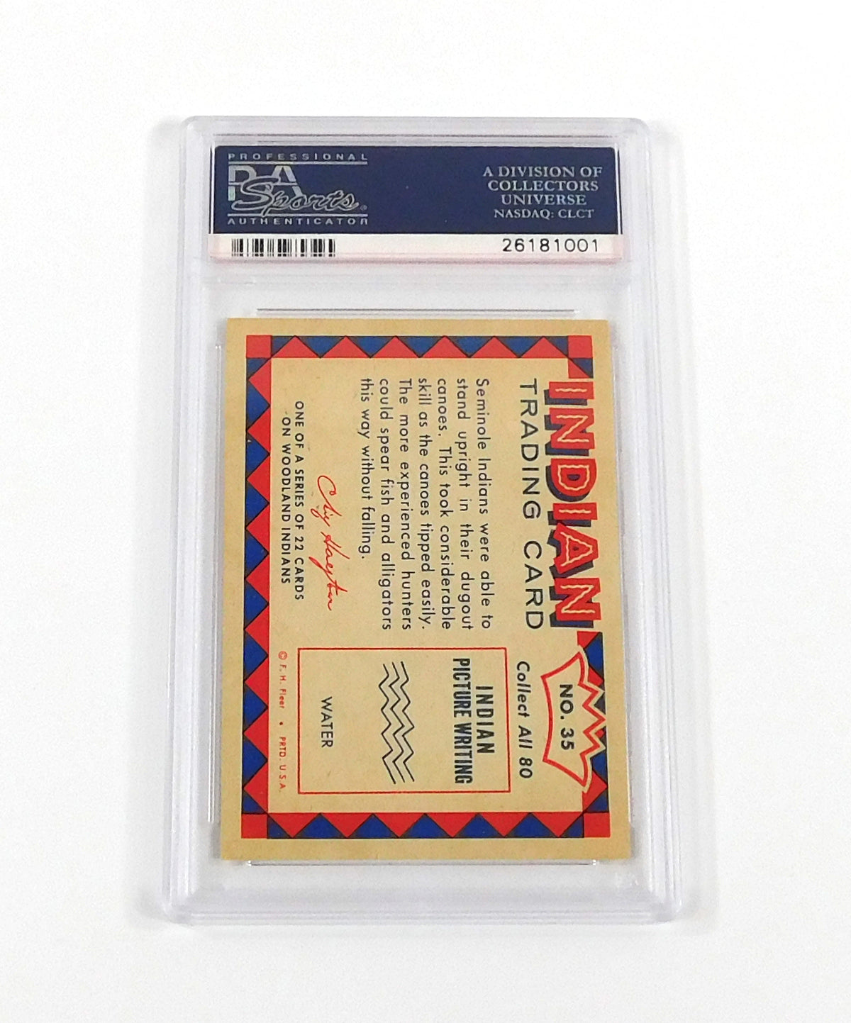 1959 Indian Trading Card Seminole Hunting Alligator #35 PSA 8 DF036594 Pic2
