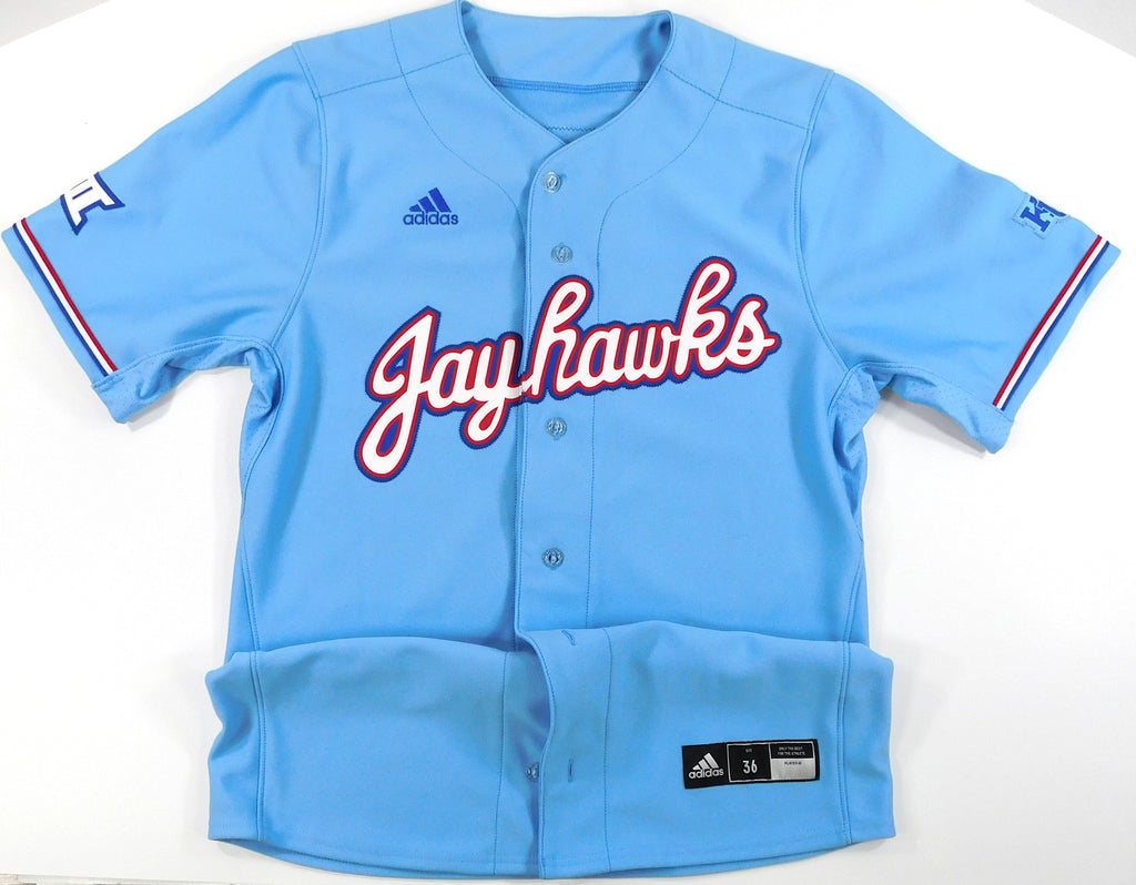 Kansas Jayhawks Blank XII Game Issued Light Blue Adidas Baseball Jersey- Size 36