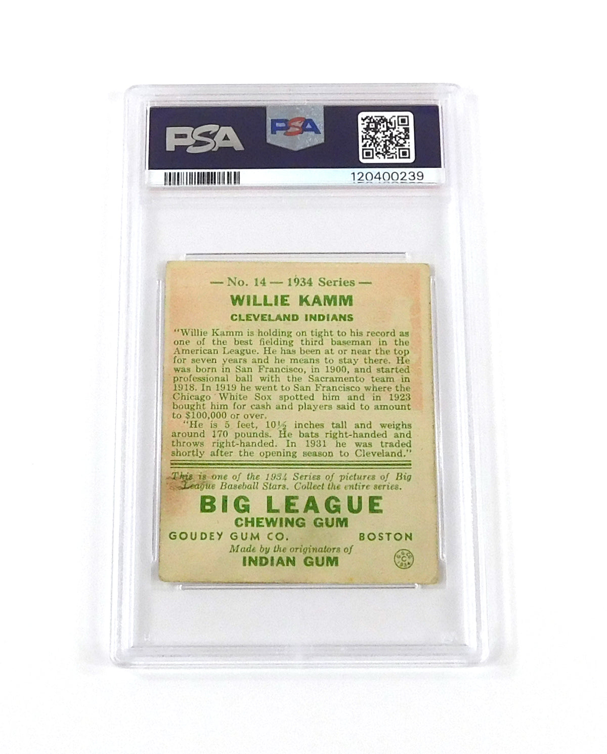 1934 Goudey Willie Kamm #14 Indians PSA 3 DF036542 Pic2