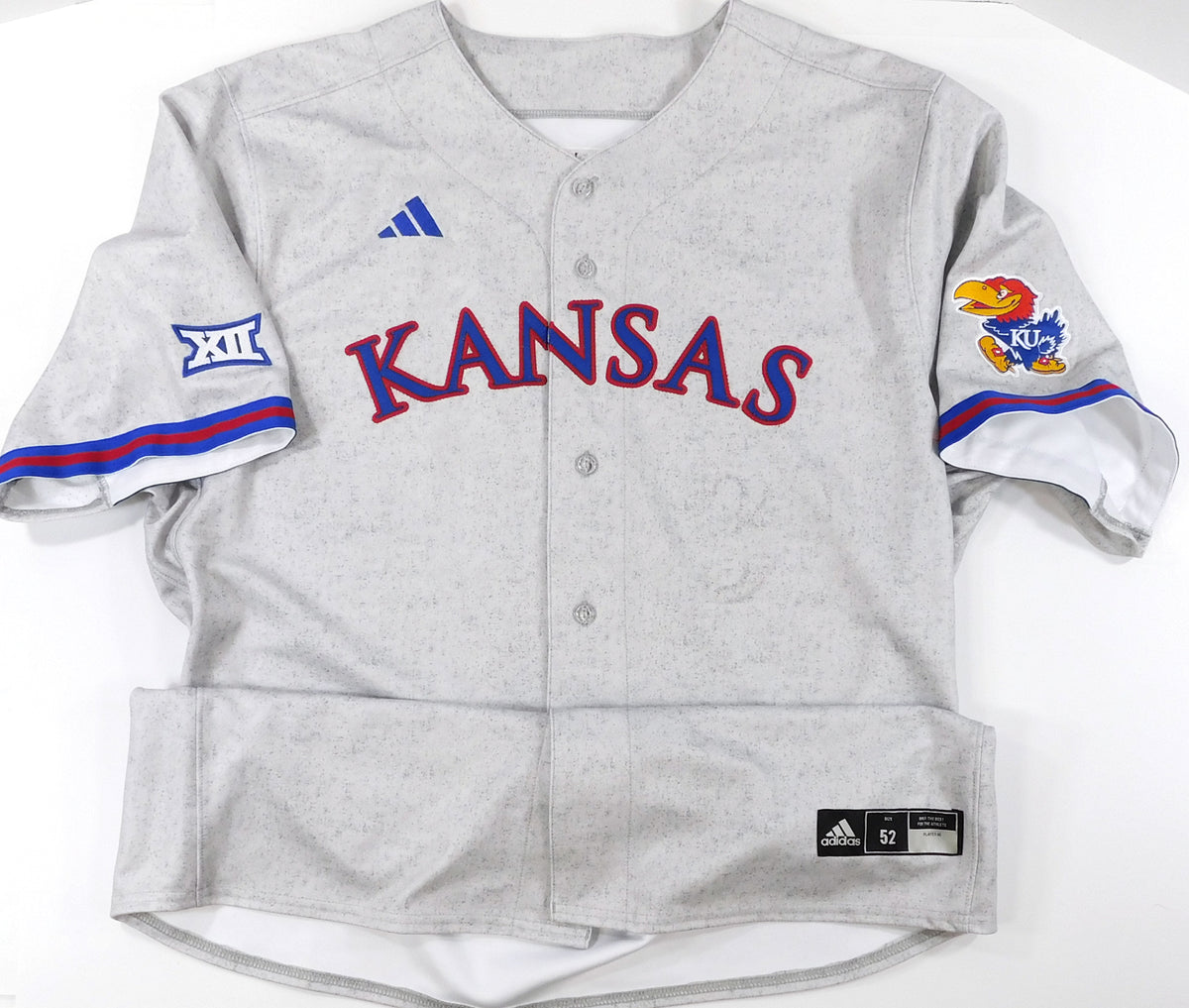 Kansas Jayhawks Blank XII Game Issued Grey Adidas Baseball Jersey - Size 52