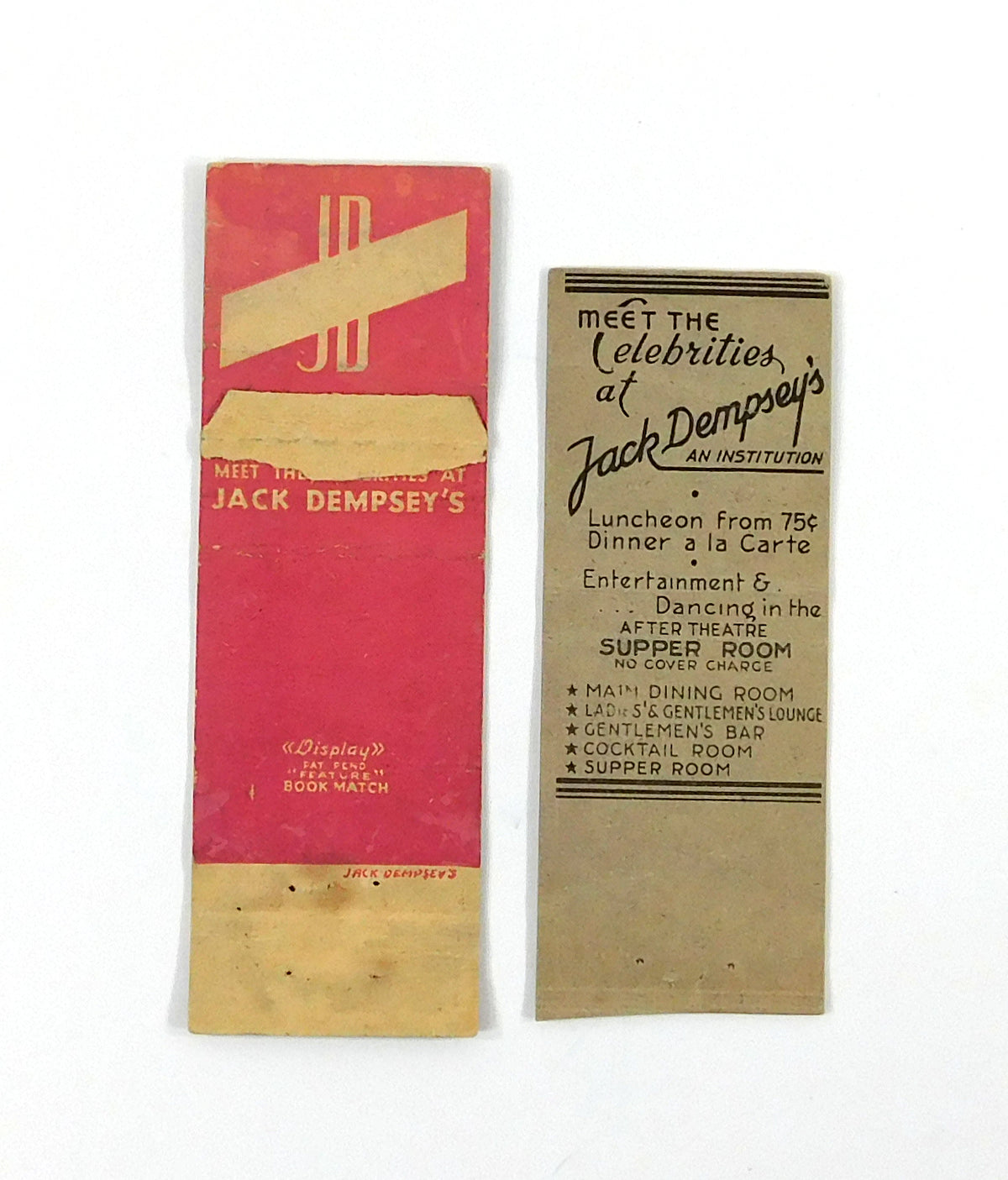 (2 Diff) Jack Dempsey Matchbook Covers: Restaurant NYC / Broadway Bar & Lounge Pic2