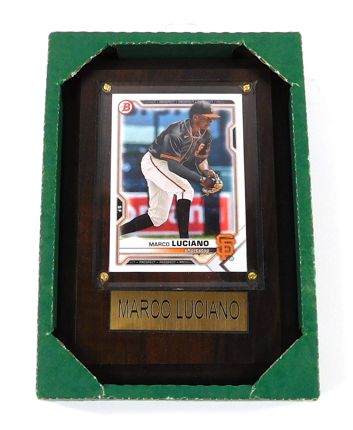 2021 Bowman Chrome Draft Marco Luciano #131 on 4x6 Wooden Plaque with Nameplate