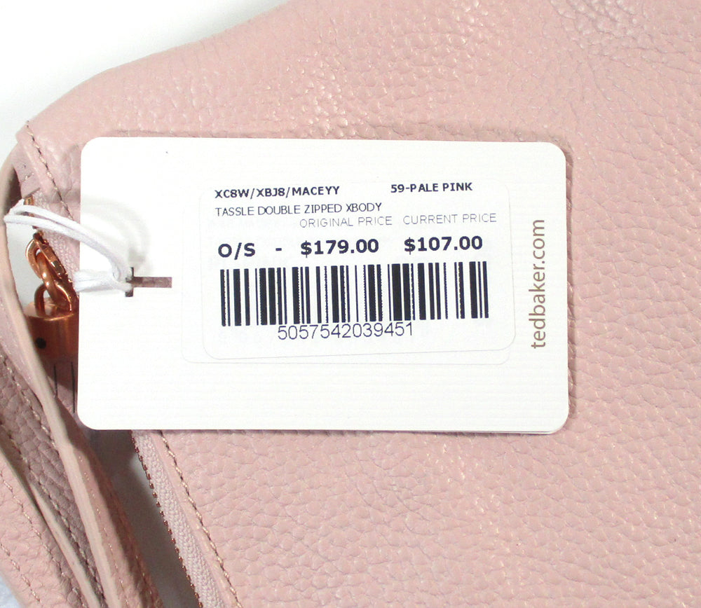 Ted Baker London Tassle Double Zipped XBody Pale Pink Bag NWT in Drawstring Bag Pic2