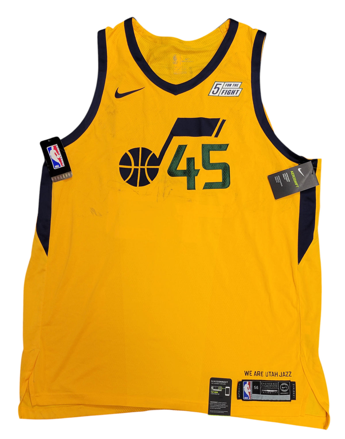 # Mens Utah Jazz Donovan Mitchell #45 Gold Aeroswift Jersey 5 for the Fight 56