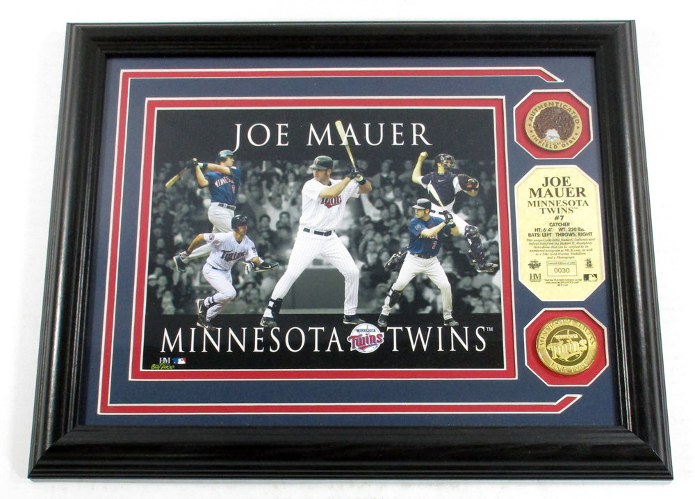 Joe Mauer Framed Display Photo Coin Dirt MLB COA Highland Mint Twins DF024723
