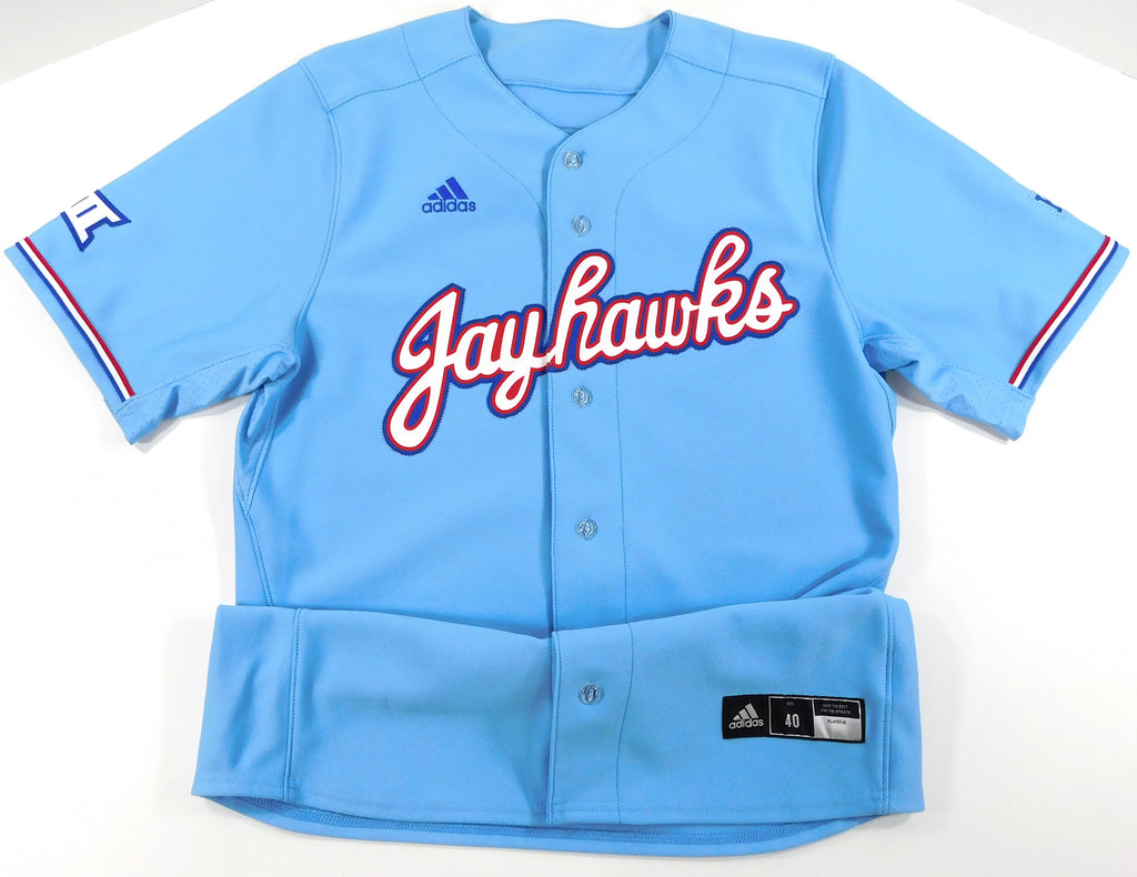 Kansas Jayhawks Blank XII Game Issued Light Blue Adidas Baseball Jersey- Size 40