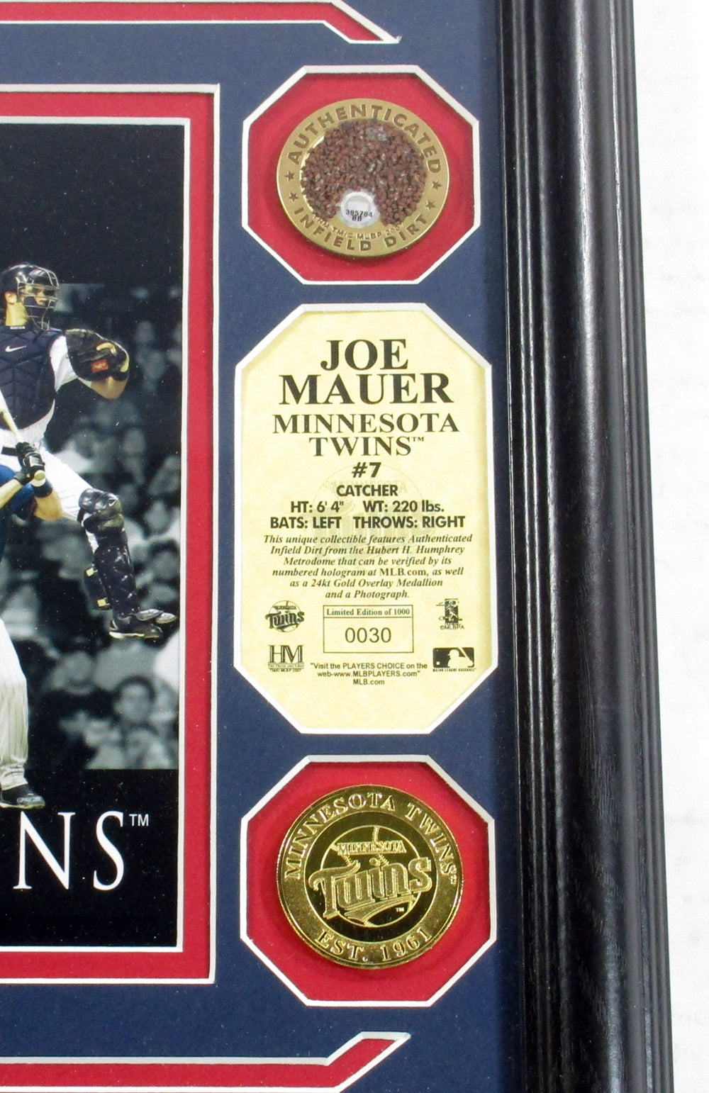 Joe Mauer Framed Display Photo Coin Dirt MLB COA Highland Mint Twins DF024723 Pic2