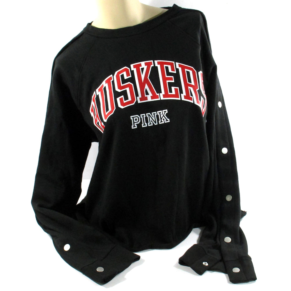 Victoria's Secret Pink Nebraska Huskers Snap Sleeves Pullover Sweatshirt (M)