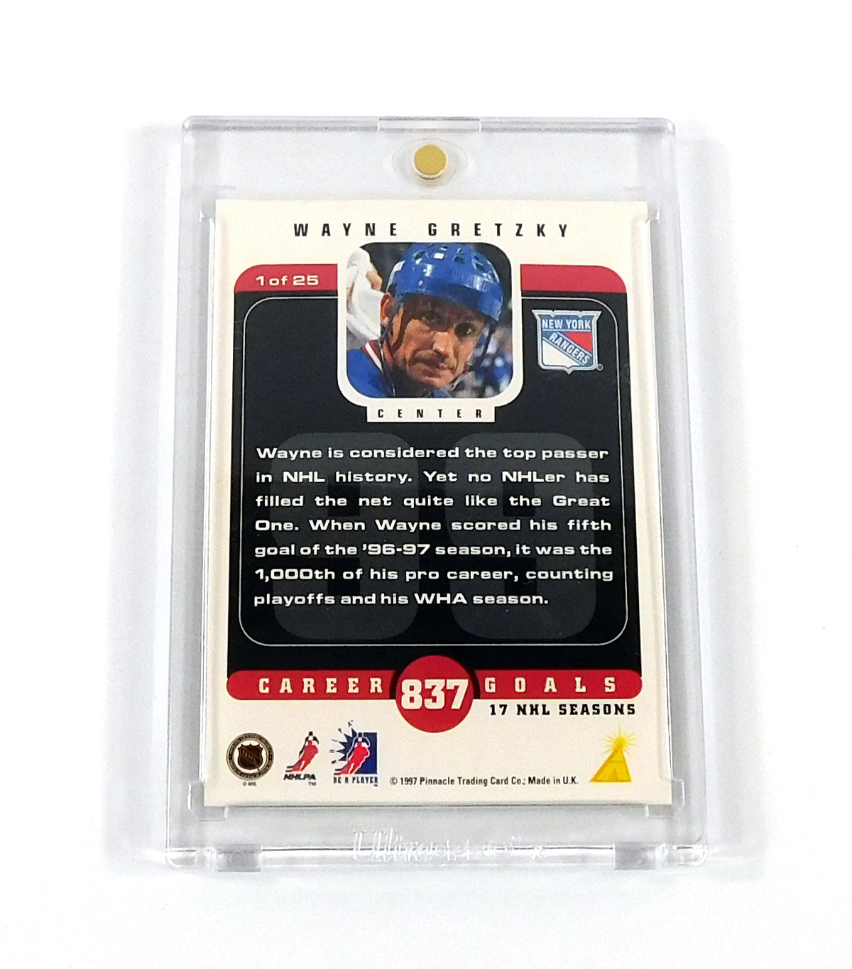 1996-97 Pinnacle Be a Player Wayne Gretzky #1 Biscuit in the Basket Rangers Pic2