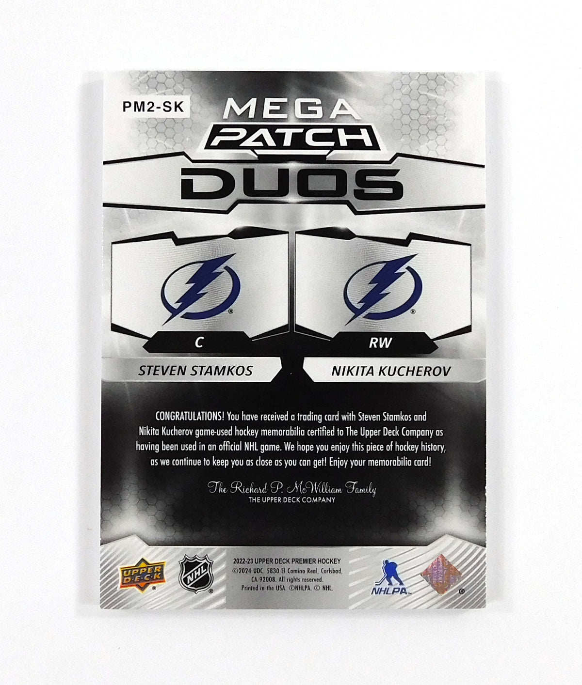 2022-23 UD Premier Mega Jersey Duos Patch Steven Stamkos/Nikita Kucherov #04/25 Pic2
