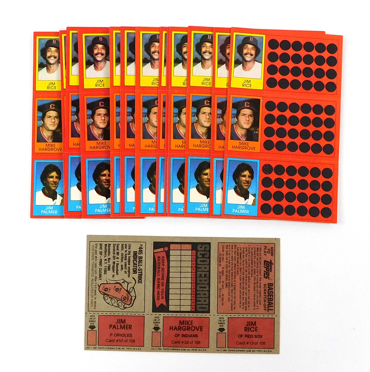 Lot of (33) 1981 Topps Baseball Scratch-off 3-Card Panels Unscratched Jim Rice Pic2