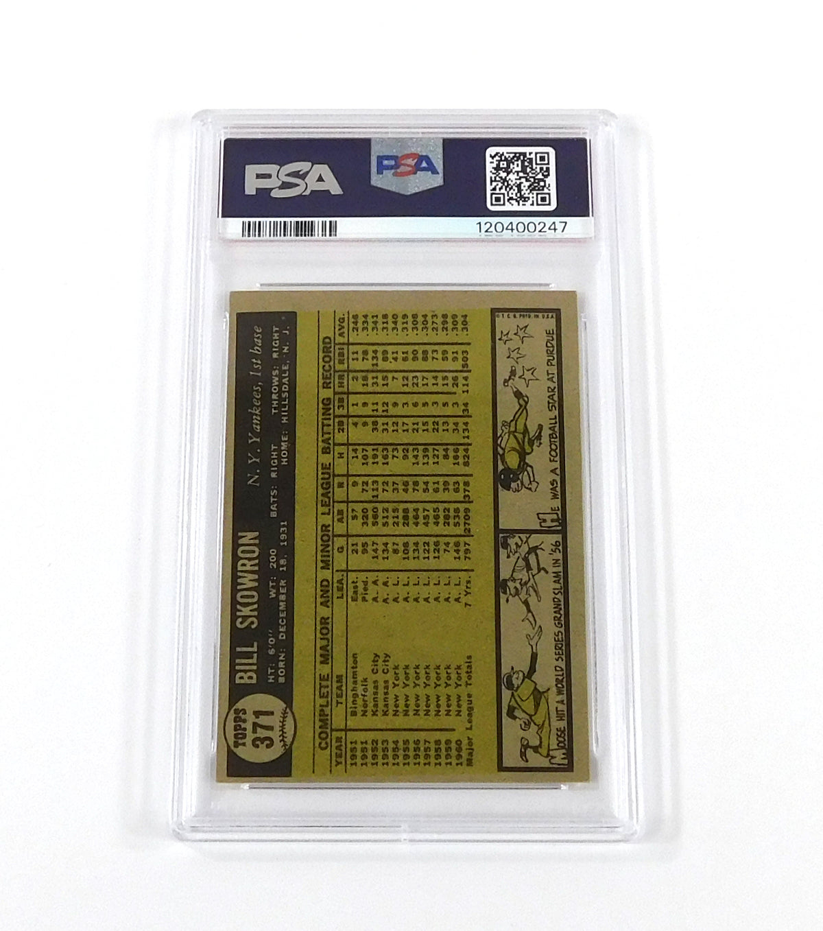 1961 Topps Baseball Bill Skowron #371 Yankees PSA 8 DF036551 Pic2