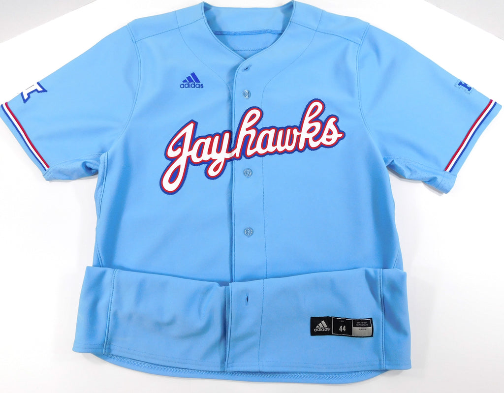 Kansas Jayhawks Blank XII Game Issued Light Blue Adidas Baseball Jersey- Size 44