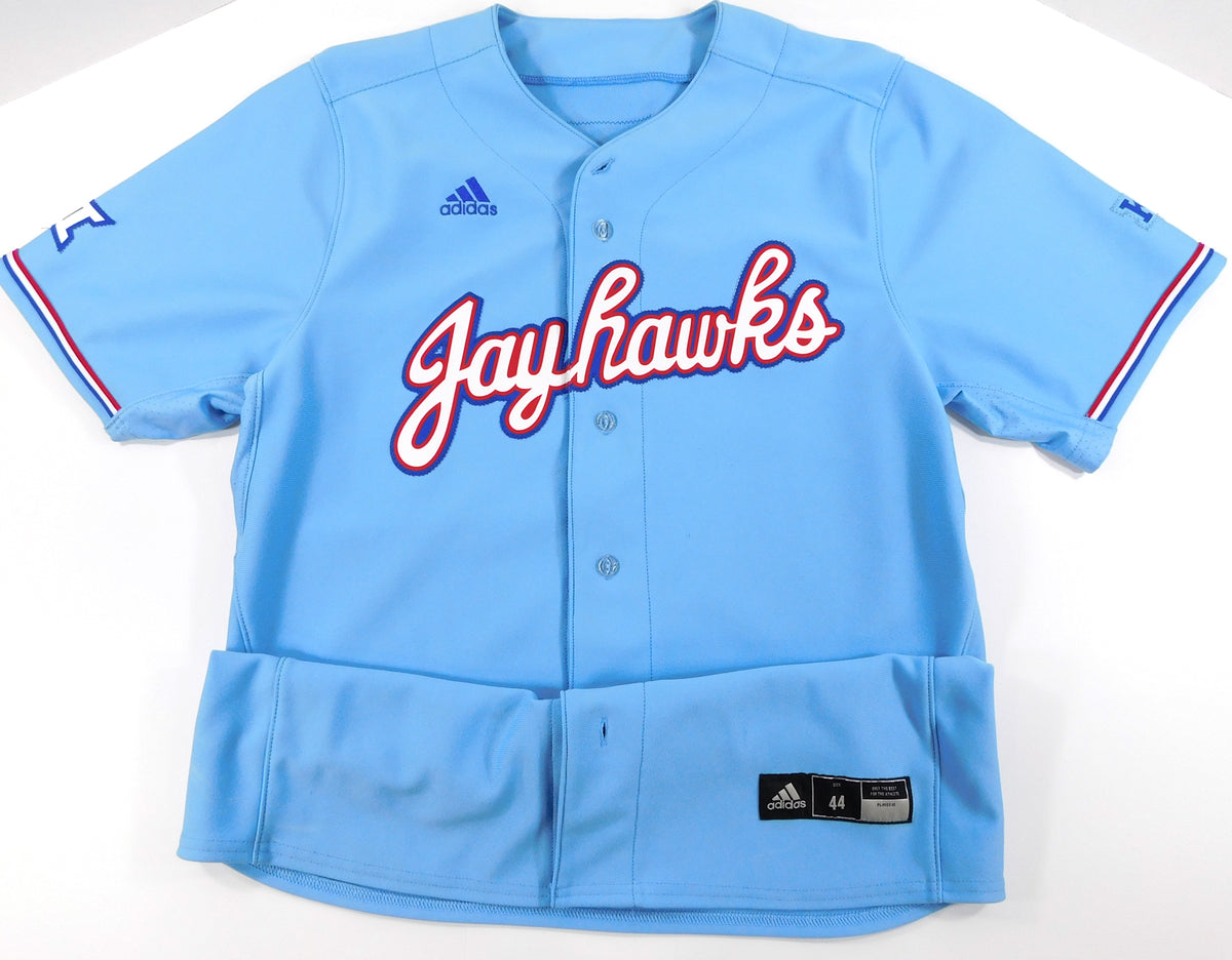 Kansas Jayhawks Blank XII Game Issued Light Blue Adidas Baseball Jersey- Size 44