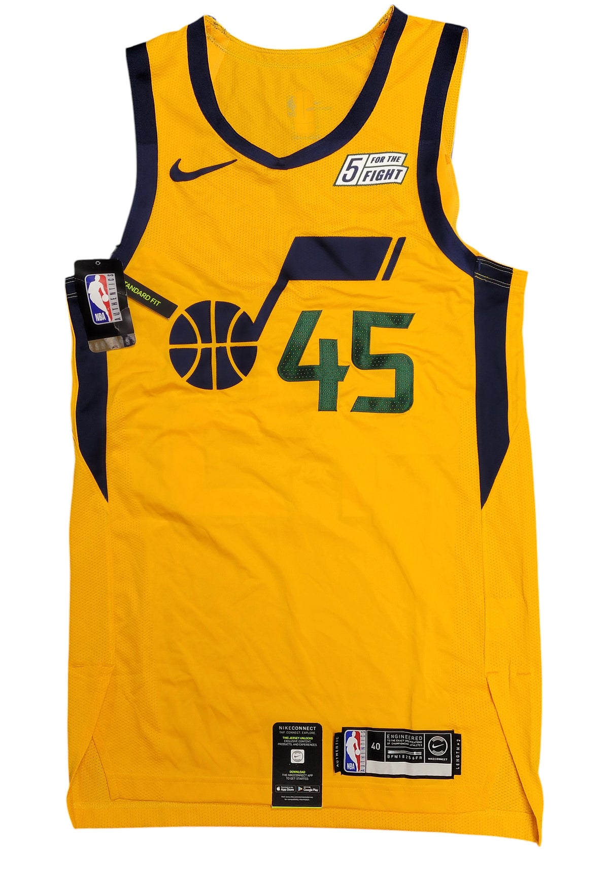 # Mens Utah Jazz Donovan Mitchell #45 Gold Nike Auth Jersey 5 for the Fight 40