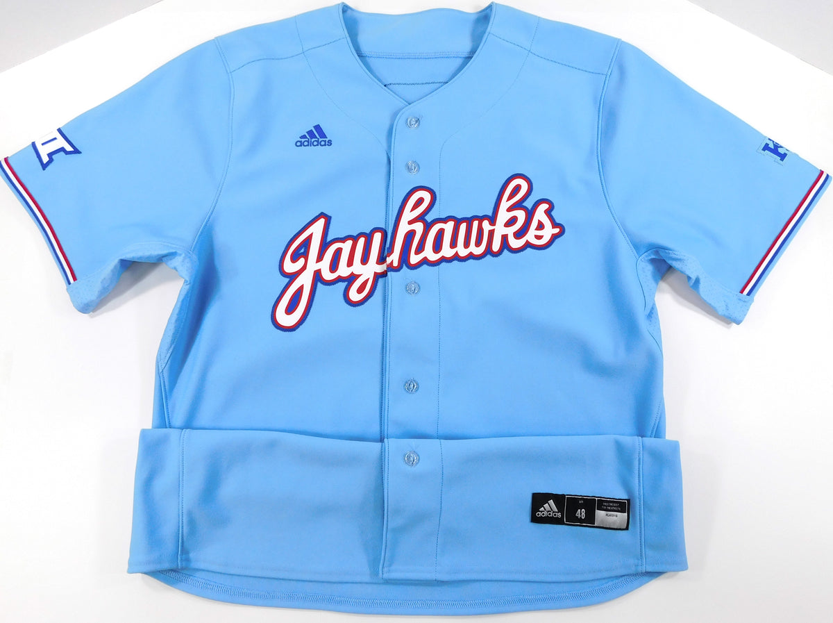 Kansas Jayhawks Blank XII Game Issued Light Blue Adidas Baseball Jersey- Size 48