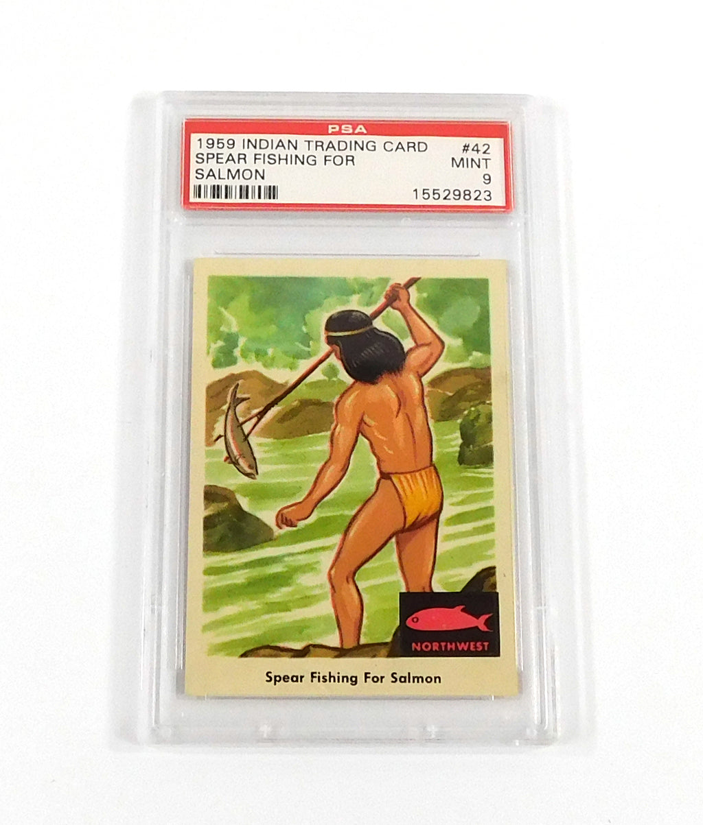 1959 Indian Trading Card Spear Fishing for Salmon #42 PSA 9 DF036613