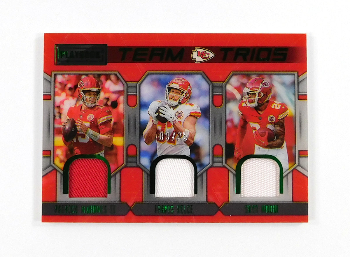 2022 Panini Playbook Team Trios Materials Green Mahomes II/Moore/Kelce #09/25