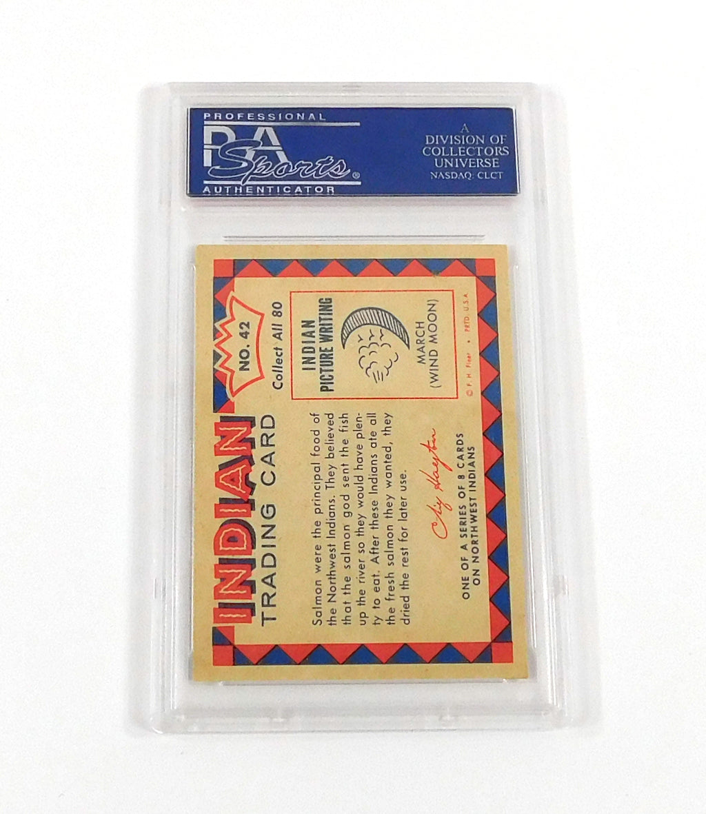 1959 Indian Trading Card Spear Fishing for Salmon #42 PSA 9 DF036613 Pic2