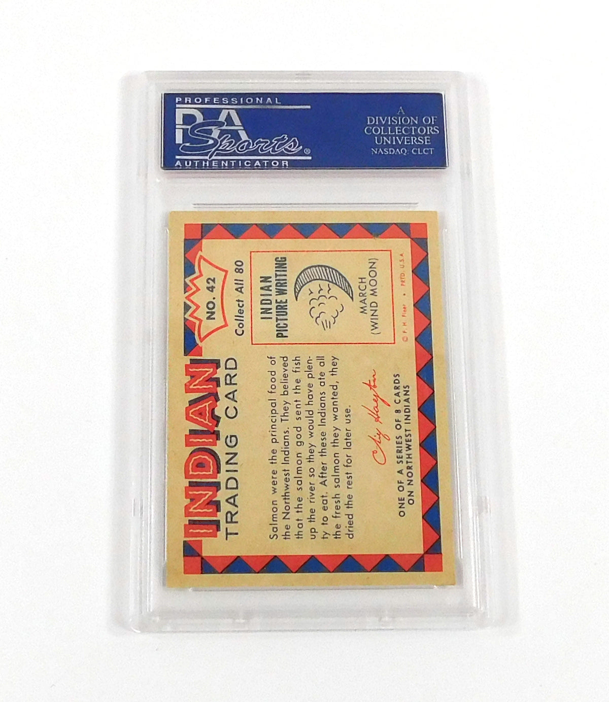 1959 Indian Trading Card Spear Fishing for Salmon #42 PSA 9 DF036613 Pic2