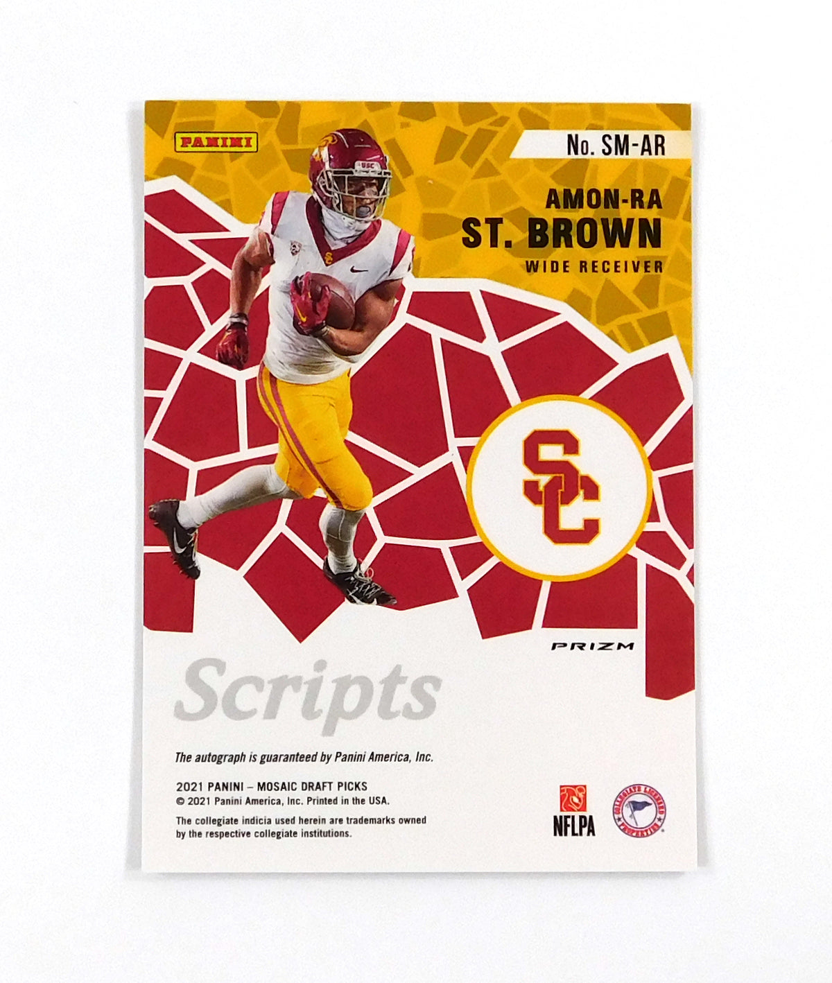 2021 Panini Mosaic Draft Picks Scripts Amon-Ra St. Brown #26 RC Prizm USC Auto Pic2
