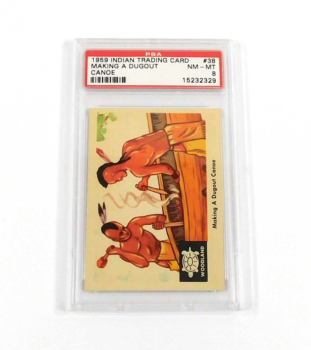 1959 Indian Trading Card Making a Dugout Canoe #38 PSA 8 DF036616