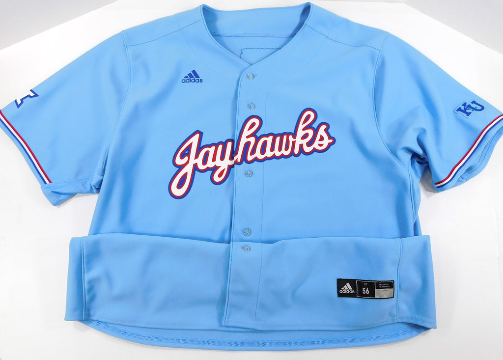 Kansas Jayhawks Blank XII Game Issued Light Blue Adidas Baseball Jersey- Size 56
