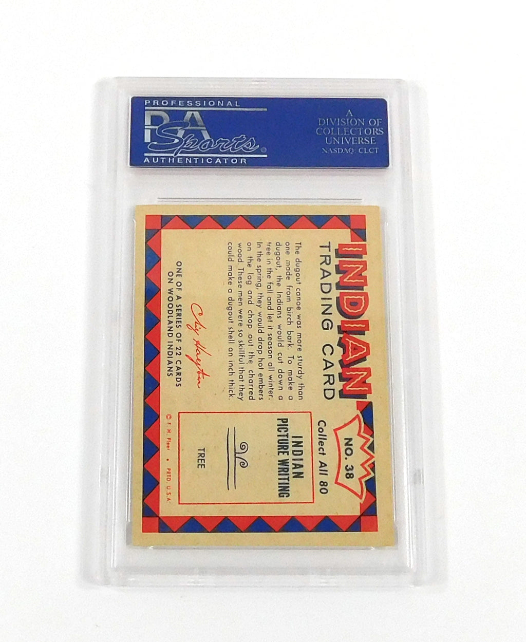 1959 Indian Trading Card Making a Dugout Canoe #38 PSA 8 DF036616 Pic2