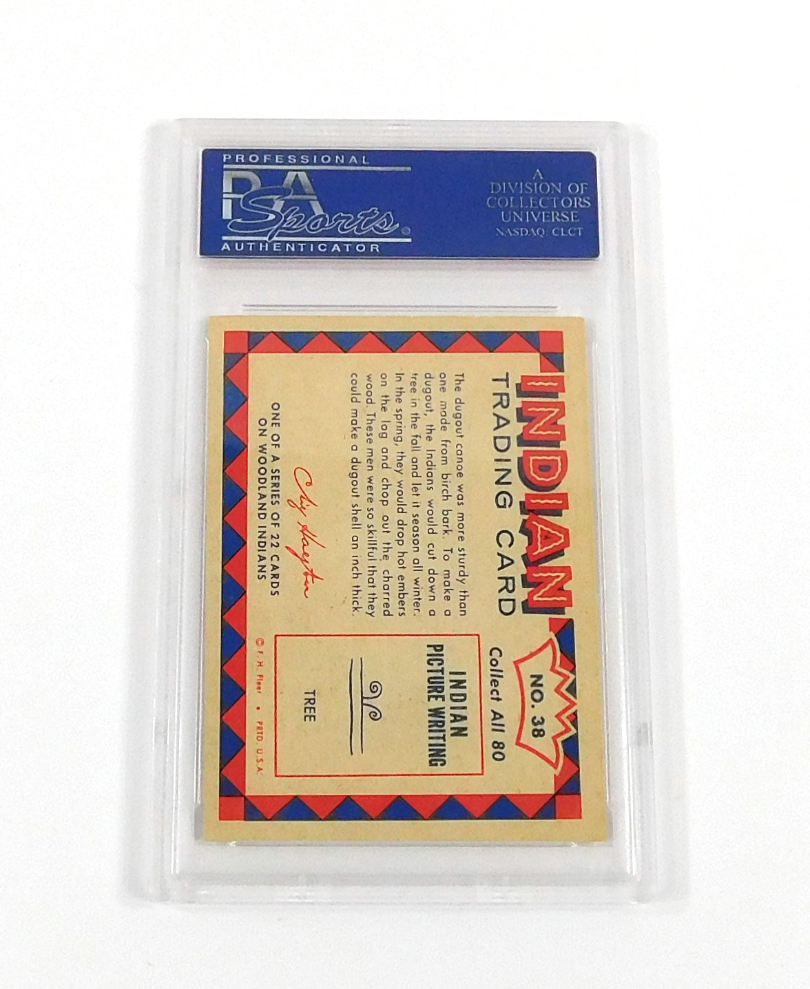 1959 Indian Trading Card Making a Dugout Canoe #38 PSA 8 DF036616 Pic2