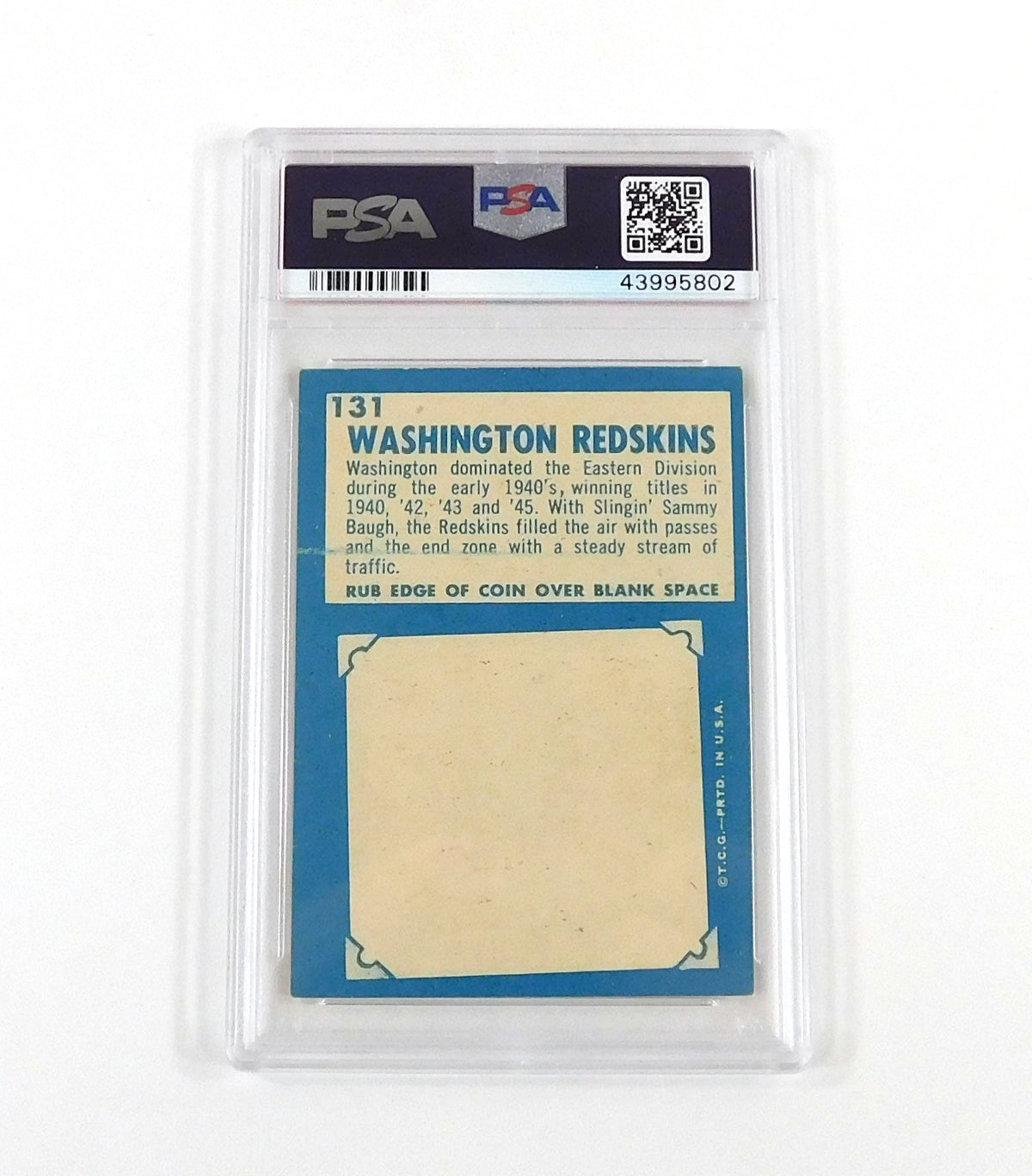 1961 Topps Football Washington Redskins Team Card #131 PSA 6 Pic2