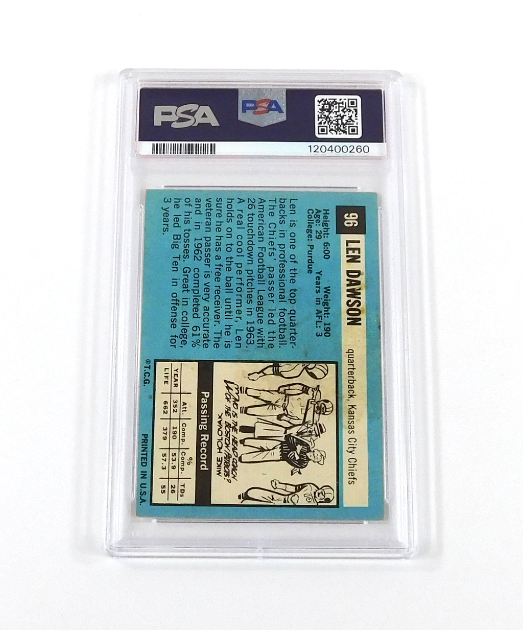 1964 Topps Football Len Dawson #96 Chiefs PSA 5 DF036566 Pic2