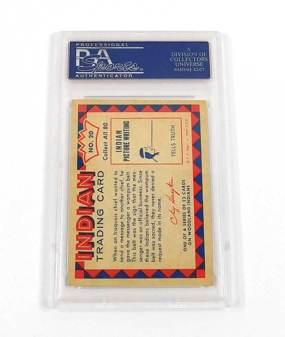 1959 Indian Trading Card Wampum Belt #20 PSA 8 DF036620 Pic2