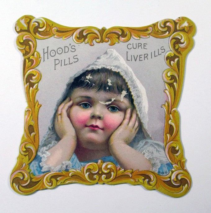 C.I. Hood & CO. Hood's Pills Little Girl Head Down Die cut card Trade Card