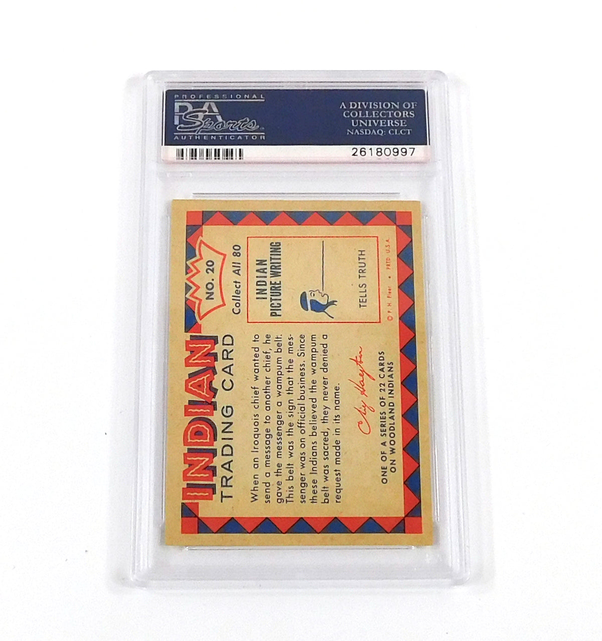 1959 Indian Trading Card Wampum Belt #20 PSA 8 DF036623 Pic2