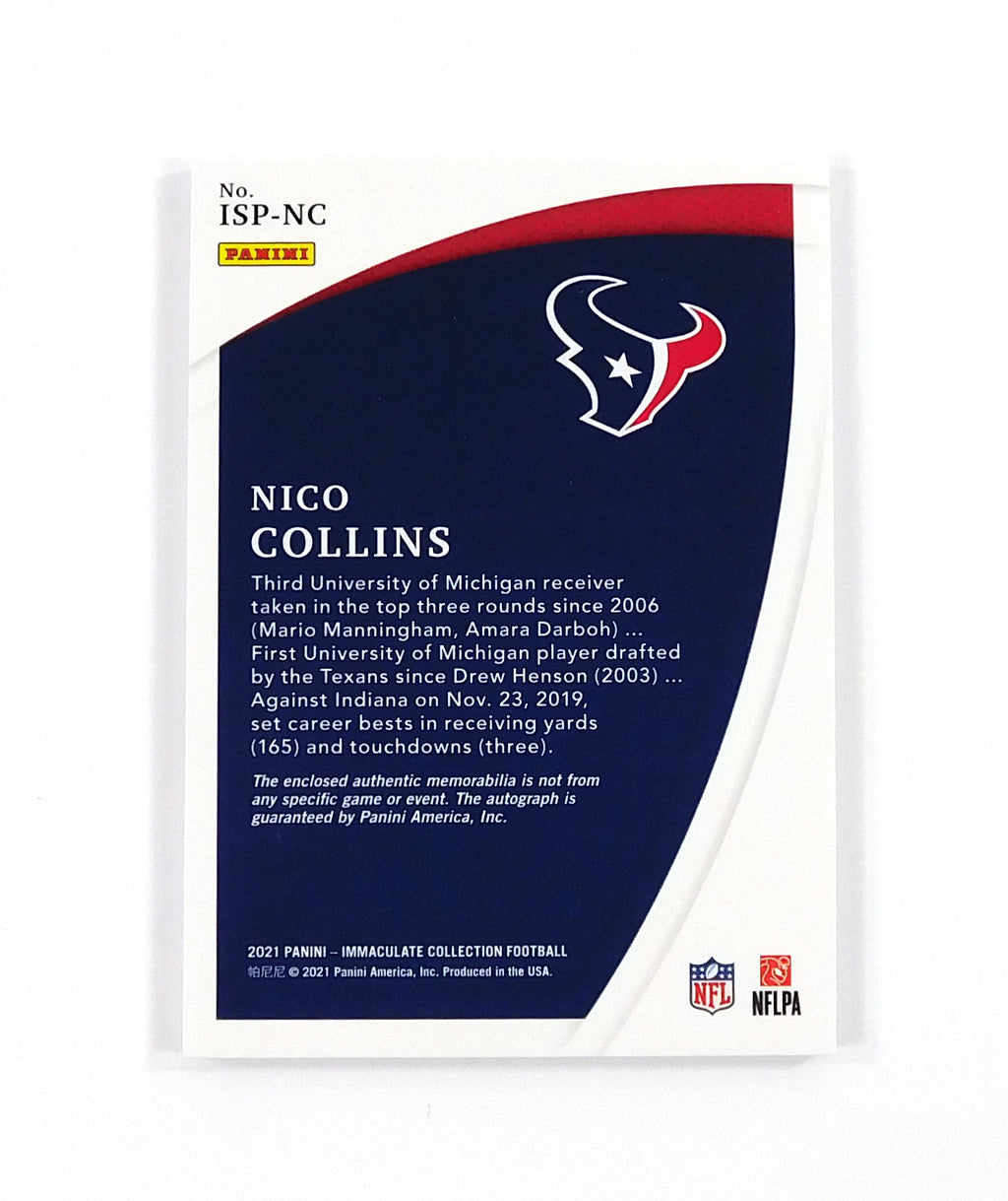 2021 Immaculate Collection Nico Collins #ISP-NC Rookie Jersey Autograph /99 Auto Pic2