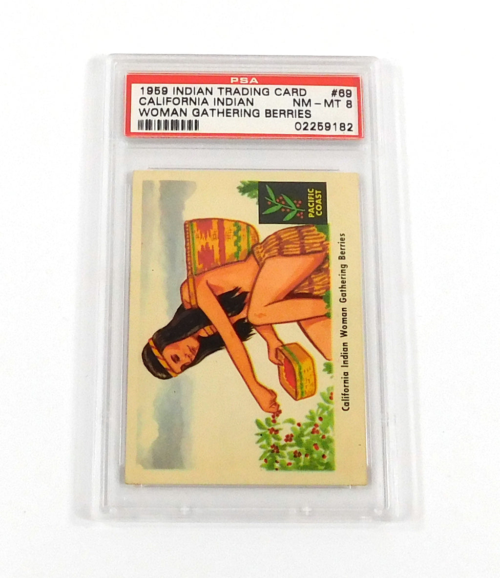 1959 Indian Trading Card California Indian Woman Gathering Berries #69 PSA 8 | 2