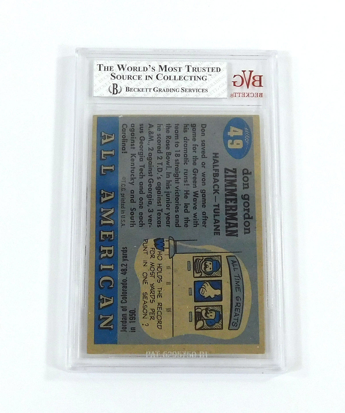 1955 Topps Football All-American Don Zimmerman #49 BVG 6 DF037689 Pic2