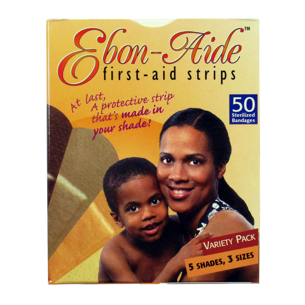 Ebon-Aide First-Aid Bandage Strips Variety Pack (Box of 50) 5 Shades 3 Sizes